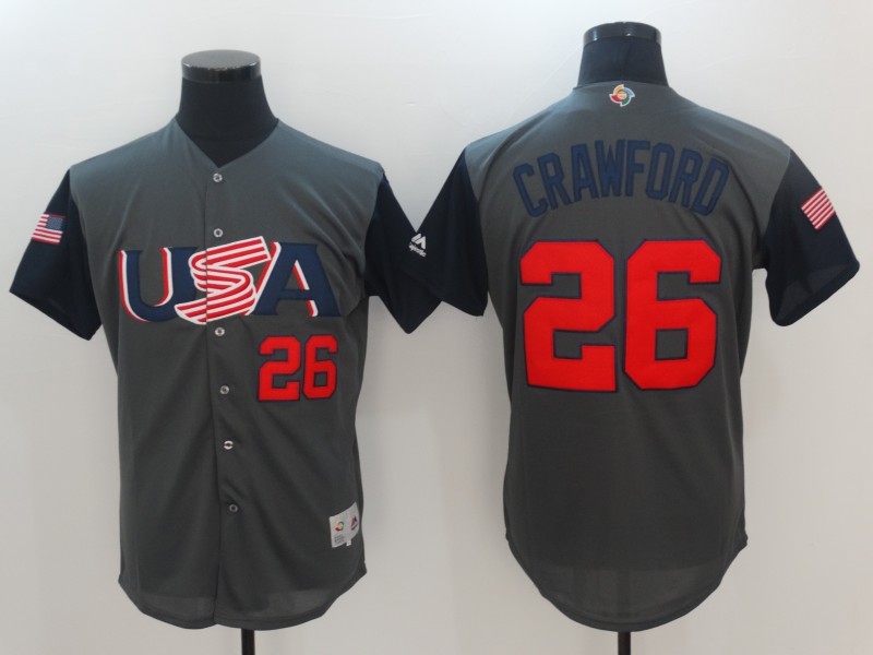 Men USA Baseball #26 Crawford Gray 2017 World Baseball Classic Authentic Jersey->->MLB Jersey